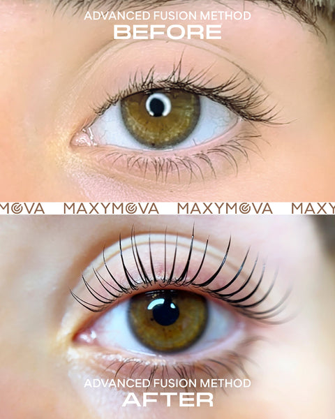 before and after lash lift using MAXMOVA professional lift kit