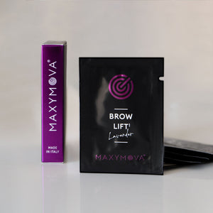 An image of the Maxymova Brow Lift 1 Brow Lamination Solution. The product is housed in a sleek, professional-looking sachets. The label prominently features the brand name and product name. The background is clean and neutral, allowing the product to be the focal point.