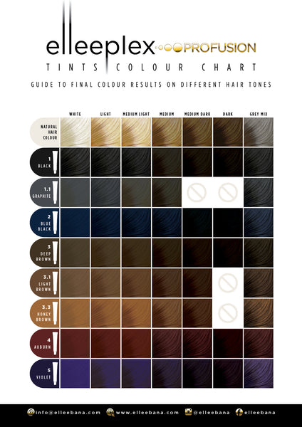 Elleeplex lash and brow  tint color colouring chart 